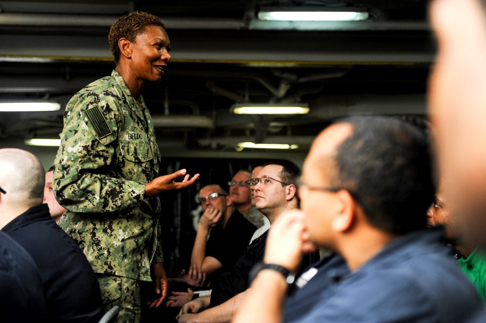 Fleet Master Chief April Beldo visits USS Theodore Roosevelt. (21402895992)