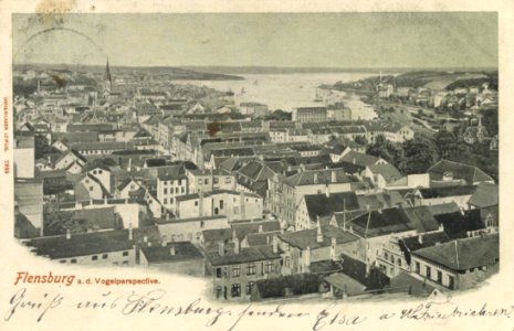Flensburg, Schleswig-Holstein - Stadtansicht aus der Vogelperspektive (Zeno Ansichtskarten)