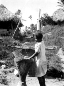 Flicka stöter ris. Pearl Islands. Panama - SMVK - 004159