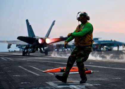 Flickr - Official U.S. Navy Imagery - A Sailor clears a launching area after launch.
