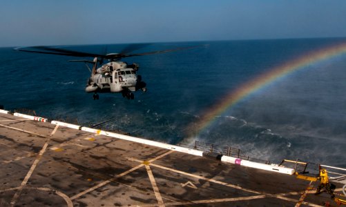 Flickr - Official U.S. Navy Imagery - A helicopter approaches the flight deck of USS New Orleans.