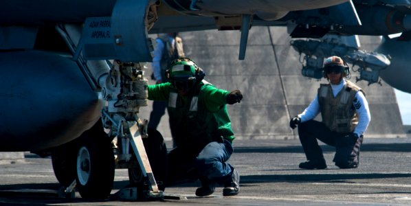 Flickr - Official U.S. Navy Imagery - A Sailor directs an aircraft aboard USS John C. Stennis.