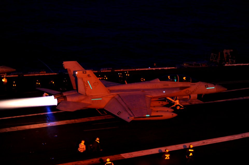 Flickr - Official U.S. Navy Imagery - A jet fires its afterburners before launching from the flight deck.