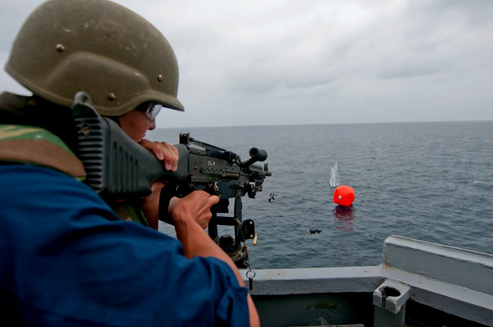 Flickr - Official U.S. Navy Imagery - A Sailor fires an M240B machine gun.