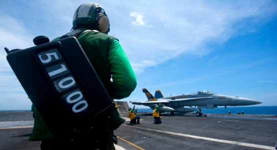 Flickr - Official U.S. Navy Imagery - A Hornet launches from USS John C. Stennis.