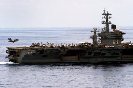Flickr - Official U.S. Navy Imagery - A jet lands on the flight deck of USS Dwight D. Eisenhower.