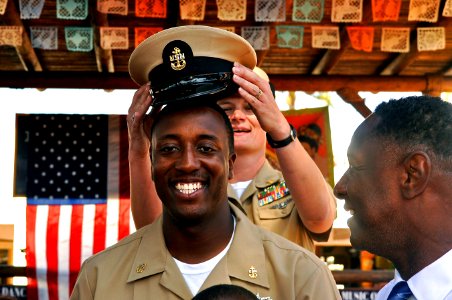 Flickr - Official U.S. Navy Imagery - A new chief receives his combination cover.