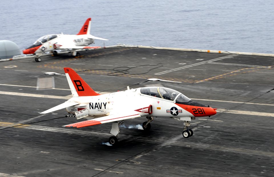 Flickr - Official U.S. Navy Imagery - A T-45C Goshawk training aircraft makes an arrested landing