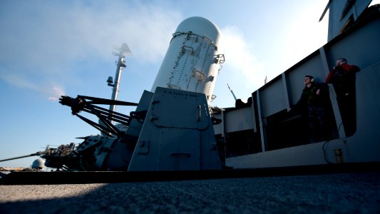 Flickr - Official U.S. Navy Imagery - A Sailor look on as a close in weapons system fires.