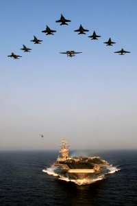 Flickr - Official U.S. Navy Imagery - Aircraft from Carrier Air Wing 7 fly over USS Dwight D. Eisenhower.