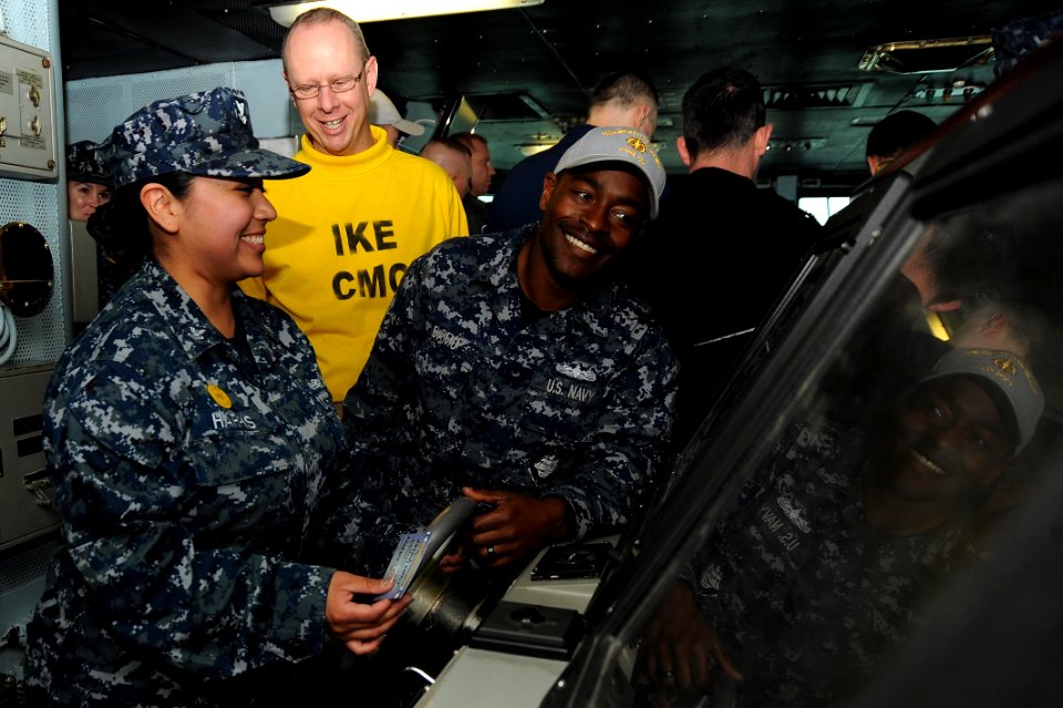 Flickr - Official U.S. Navy Imagery - A Sailor mans the helm of USS Dwight D. Eisenhower.