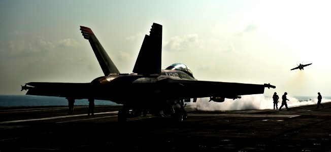 Flickr - Official U.S. Navy Imagery - An F-A-18F Super Hornet prepares to launch.