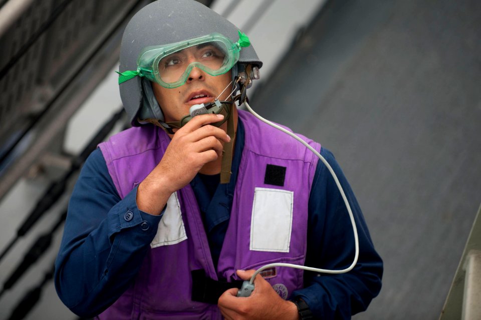 Flickr - Official U.S. Navy Imagery - A Sailor serves as phone talker during an underway replenishment.
