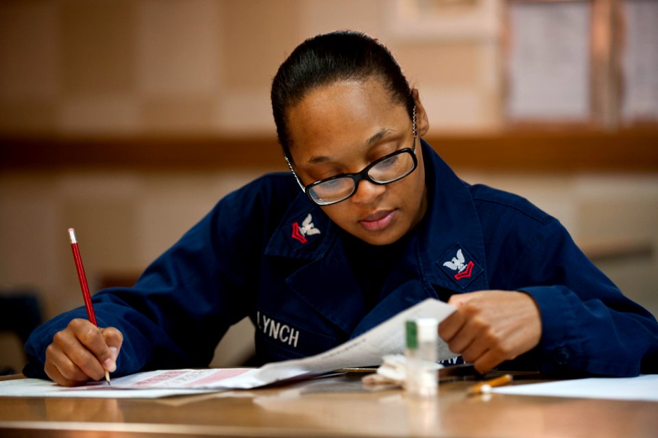 Flickr - Official U.S. Navy Imagery - A Sailor takes the E6 advancement exam.