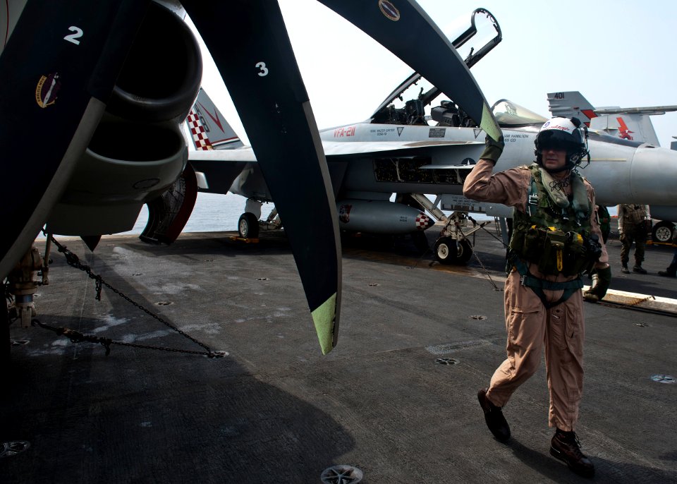Flickr - Official U.S. Navy Imagery - Capt. Jeffrey L. Trent inspects rotor blades.
