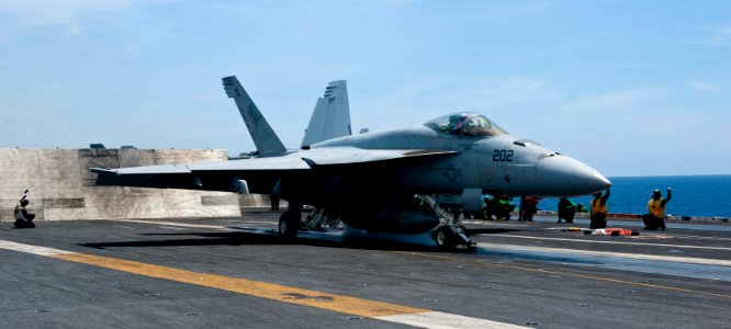Flickr - Official U.S. Navy Imagery - A Super Hornet launches from USS John C. Stennis.