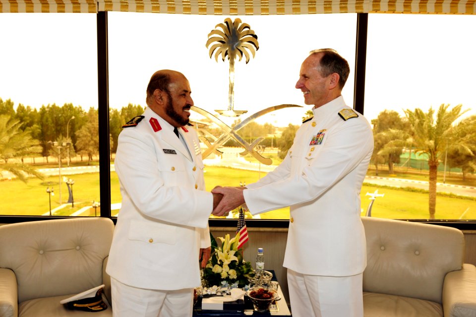 Flickr - Official U.S. Navy Imagery - Adm. Jonathan Greenert shakes hands with Royal Saudi Naval Forces Chief of Naval Operations Vice Adm. Dakheel Allah Al-Wagdani.