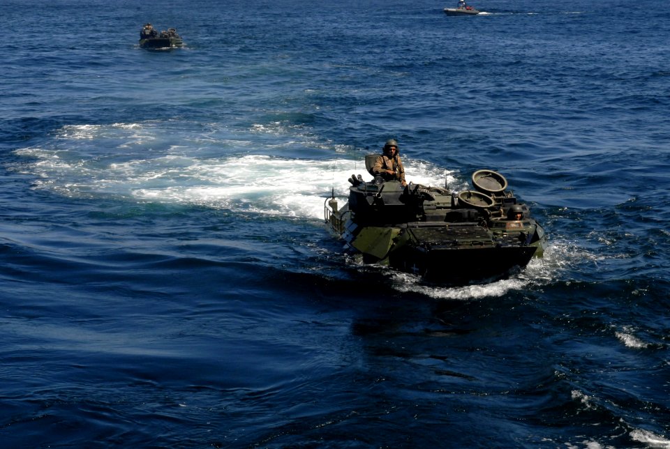 Flickr - Official U.S. Navy Imagery - An Amphibious assault vehicles approaches a well deck.