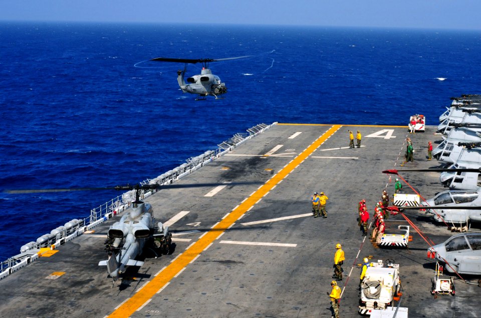 Flickr - Official U.S. Navy Imagery - An H-1 Cobra helicopter takes off from USS Boxer.