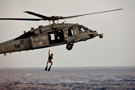 Flickr - Official U.S. Navy Imagery - An MH-60S Sea Hawk helicopter demonstrates a search and rescue operation.