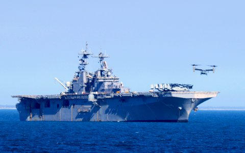 Flickr - Official U.S. Navy Imagery - An MV-22 Osprey prepares to land on the flight deck of the amphibious assault ship USS Wasp.