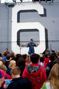 Flickr - Official U.S. Navy Imagery - Capt. J. L. Harnden welcomes 5th graders aboard Bonhomme Richard..