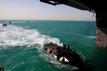 Flickr - Official U.S. Navy Imagery - Marines drive amphibious assault vehicles into the well deck.