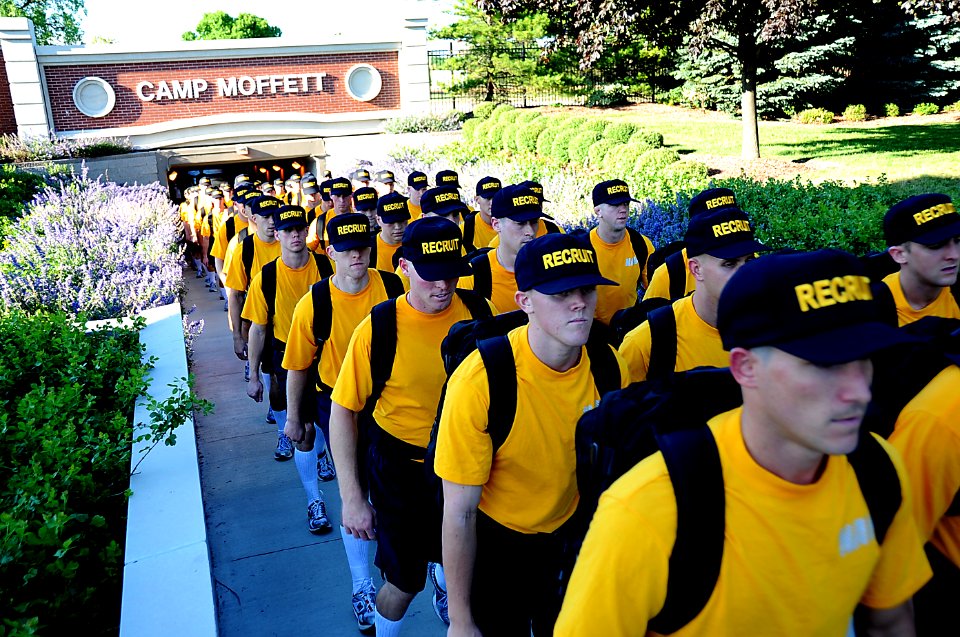 Flickr - Official U.S. Navy Imagery - Recruits from Division 816 march in formation after completing physical training at Recruit Training Command.