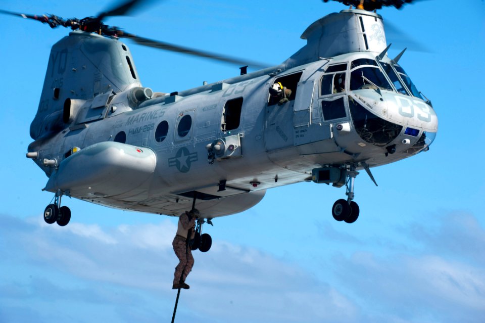 Flickr - Official U.S. Navy Imagery - Marine fast ropes into drill.