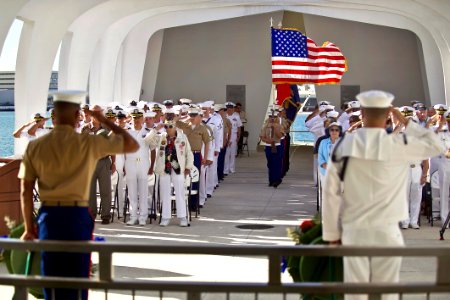 Flickr - Official U.S. Navy Imagery - Joint Service Navy and Marine Corps color guard display the colors.