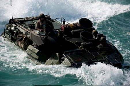 Flickr - Official U.S. Navy Imagery - Marines drive an amphibious assault vehicle into the well deck.