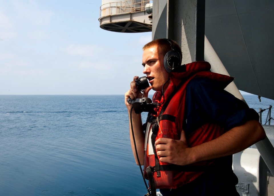 Flickr - Official U.S. Navy Imagery - Sailor stands aft lookout watch.