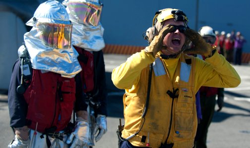 Flickr - Official U.S. Navy Imagery - Sailor calls for help.