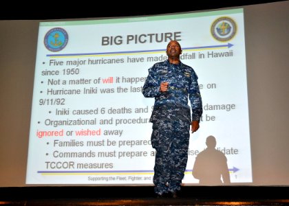 Flickr - Official U.S. Navy Imagery - Rear Adm. Frank Ponds, commander of Navy Region Hawaii, speaks at the Hurricane Exercise 2012 planning conference.