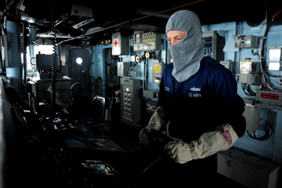 Flickr - Official U.S. Navy Imagery - Sailor drives the ship during a drill.