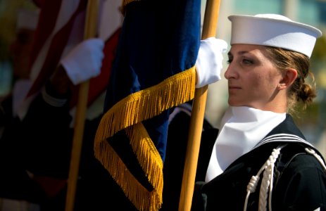 Flickr - Official U.S. Navy Imagery - Sailor holds the Navy flag.