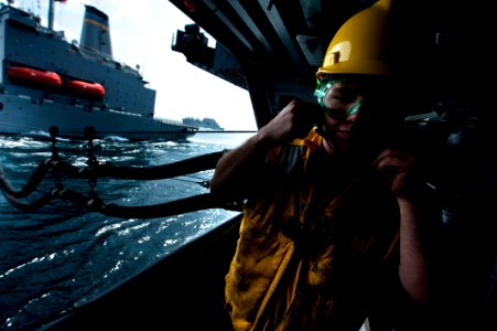 Flickr - Official U.S. Navy Imagery - Sailor repeats orders during underway replenishment. (1)