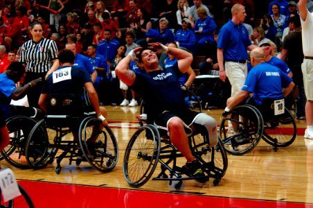 Flickr - Official U.S. Navy Imagery - Sailor reacts to missed basketball shot during Wounded Warrior Games.