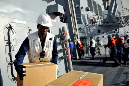 Flickr - Official U.S. Navy Imagery - Sailor unloads supplies at sea.