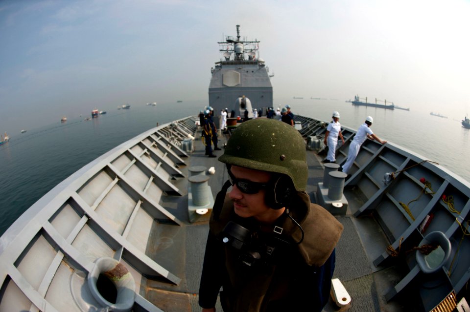 Flickr - Official U.S. Navy Imagery - Sailor stands watch aboard USS Cowpens.
