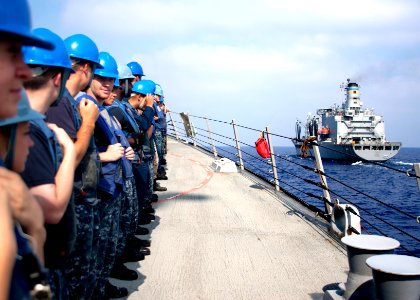 Flickr - Official U.S. Navy Imagery - Sailors aboard USS James E. Williams man their positions before conducting a replenishment at sea.