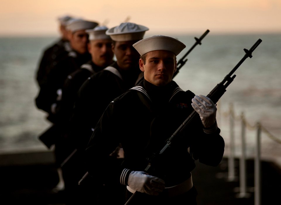 Flickr - Official U.S. Navy Imagery - Sailors assigned to a rifle detail participate in a burial at sea for 21 former service members