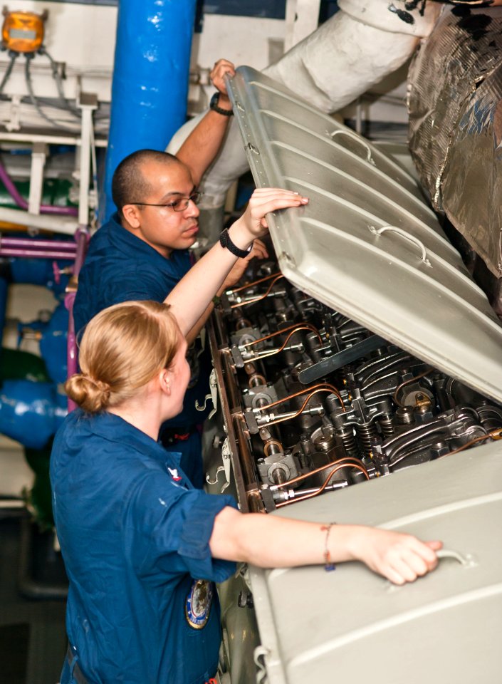 Flickr - Official U.S. Navy Imagery - Sailors check on a diesel generator.