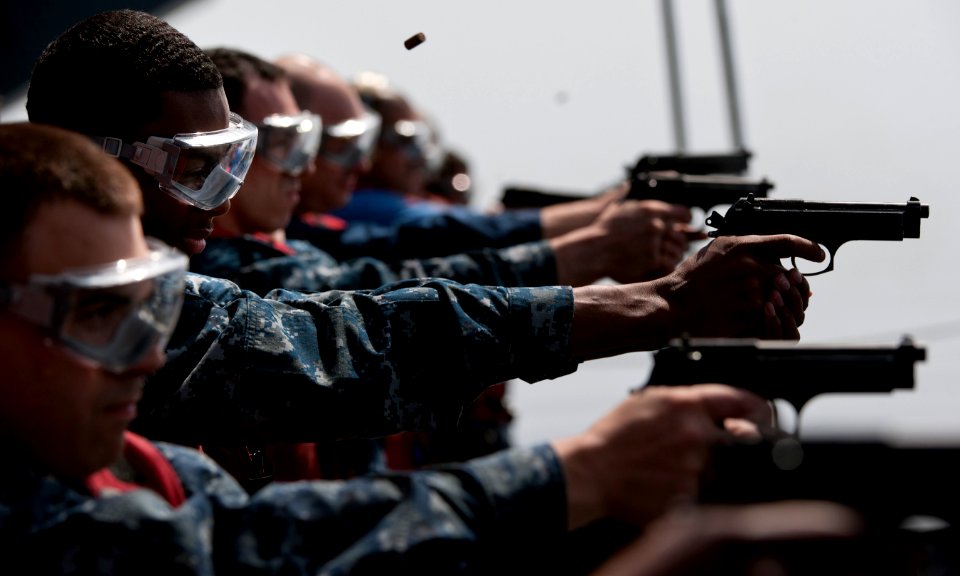 Flickr - Official U.S. Navy Imagery - Sailors participate in 9 mm pistol qualifications.