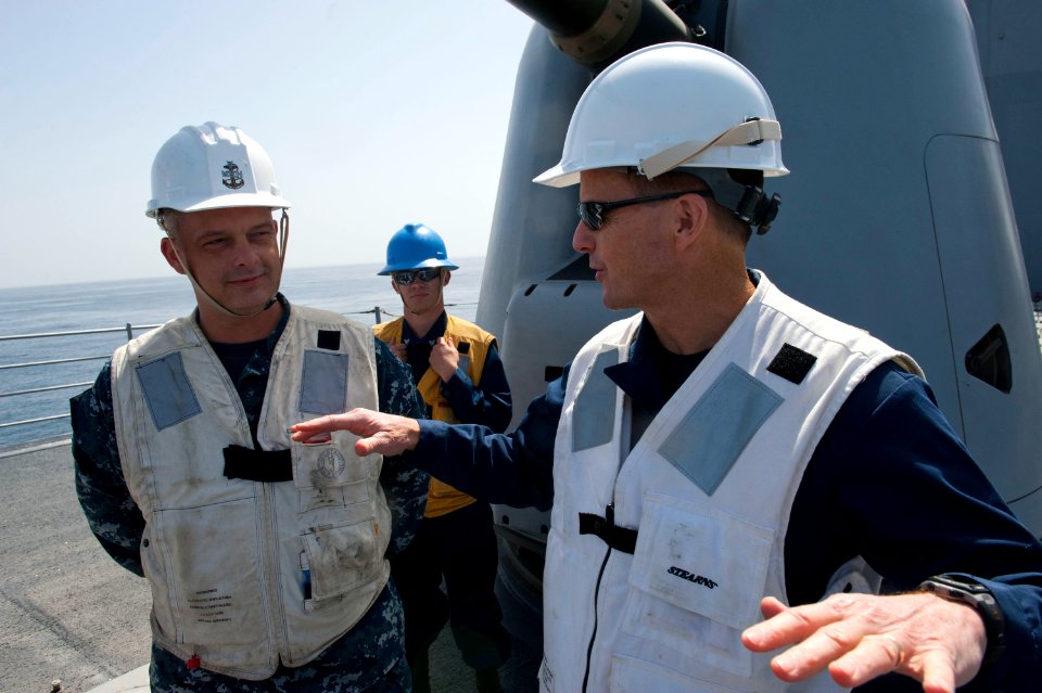 Flickr - Official U.S. Navy Imagery - Sailors discuss underway replenishment procedures during a replenishment at sea.