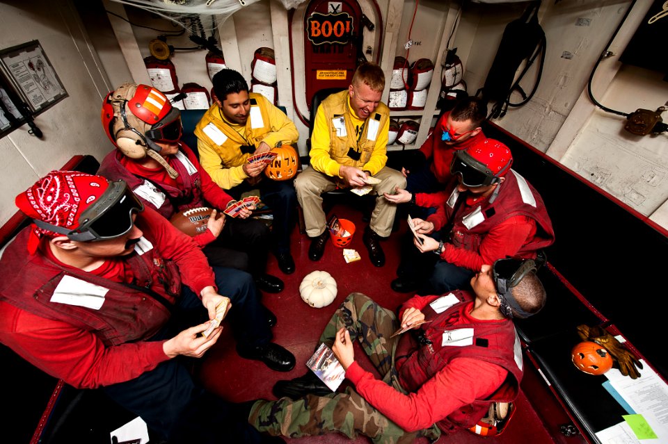 Flickr - Official U.S. Navy Imagery - Sailors play with Halloween decorations and cards supplied by the USO.