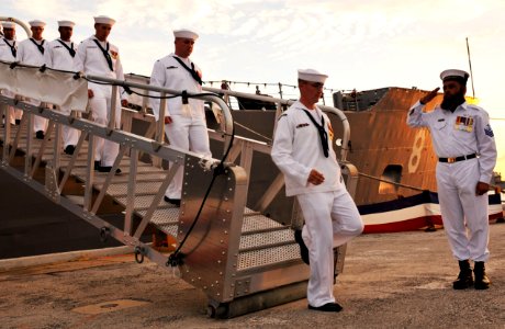 Flickr - Official U.S. Navy Imagery - Sailors disembark USS McInerney during decommissioning ceremony.