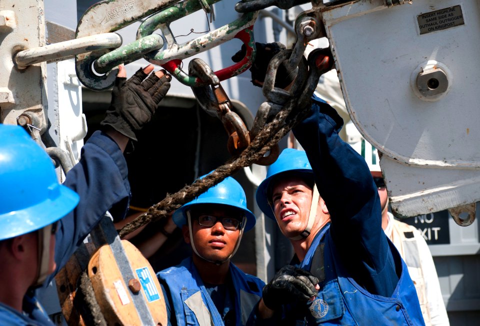 Flickr - Official U.S. Navy Imagery - Sailors prepare a cargo station for a replenishment at sea.