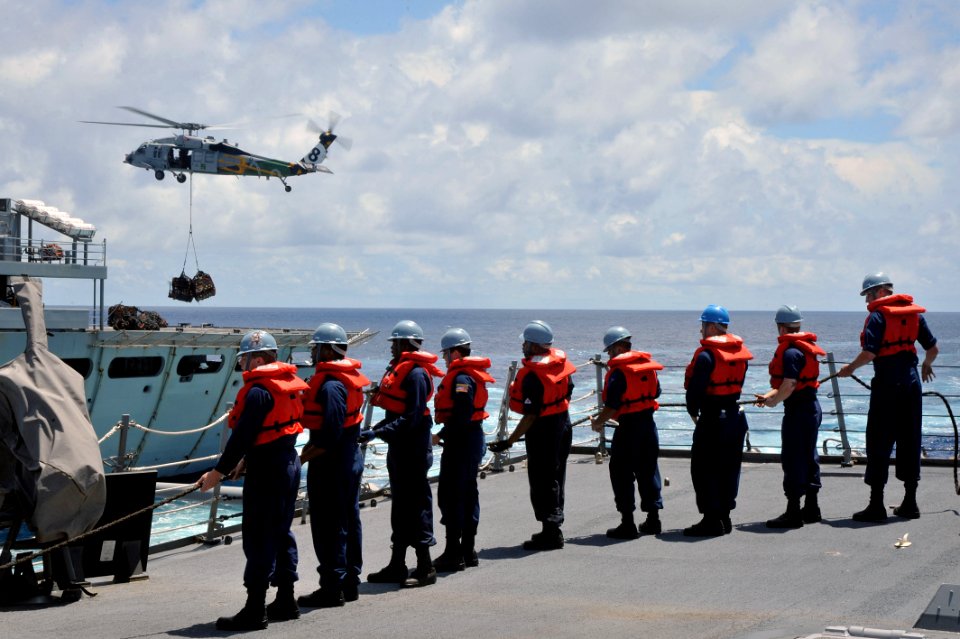 Flickr - Official U.S. Navy Imagery - Sailors hold a line during a replenishment at sea.