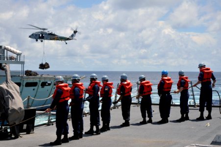 Flickr - Official U.S. Navy Imagery - Sailors hold a line during a replenishment at sea.
